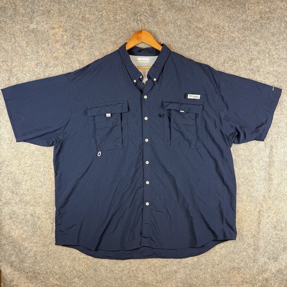 Columbia PFG Shirt Men 3X Blue Vented Hunting Fishing Outdoor Button Up